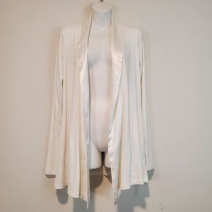 PJ Harlow Women's Sweater Medium White Knit Shawl Neck Lagenlook Pima Lounge